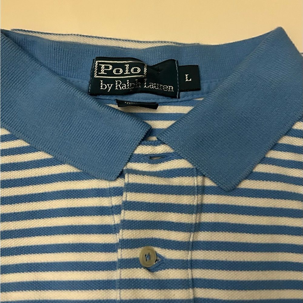 Polo by Ralph Lauren Blue White Striped 100% cotton Polo Shirt Size Large - Picture 2 of 6